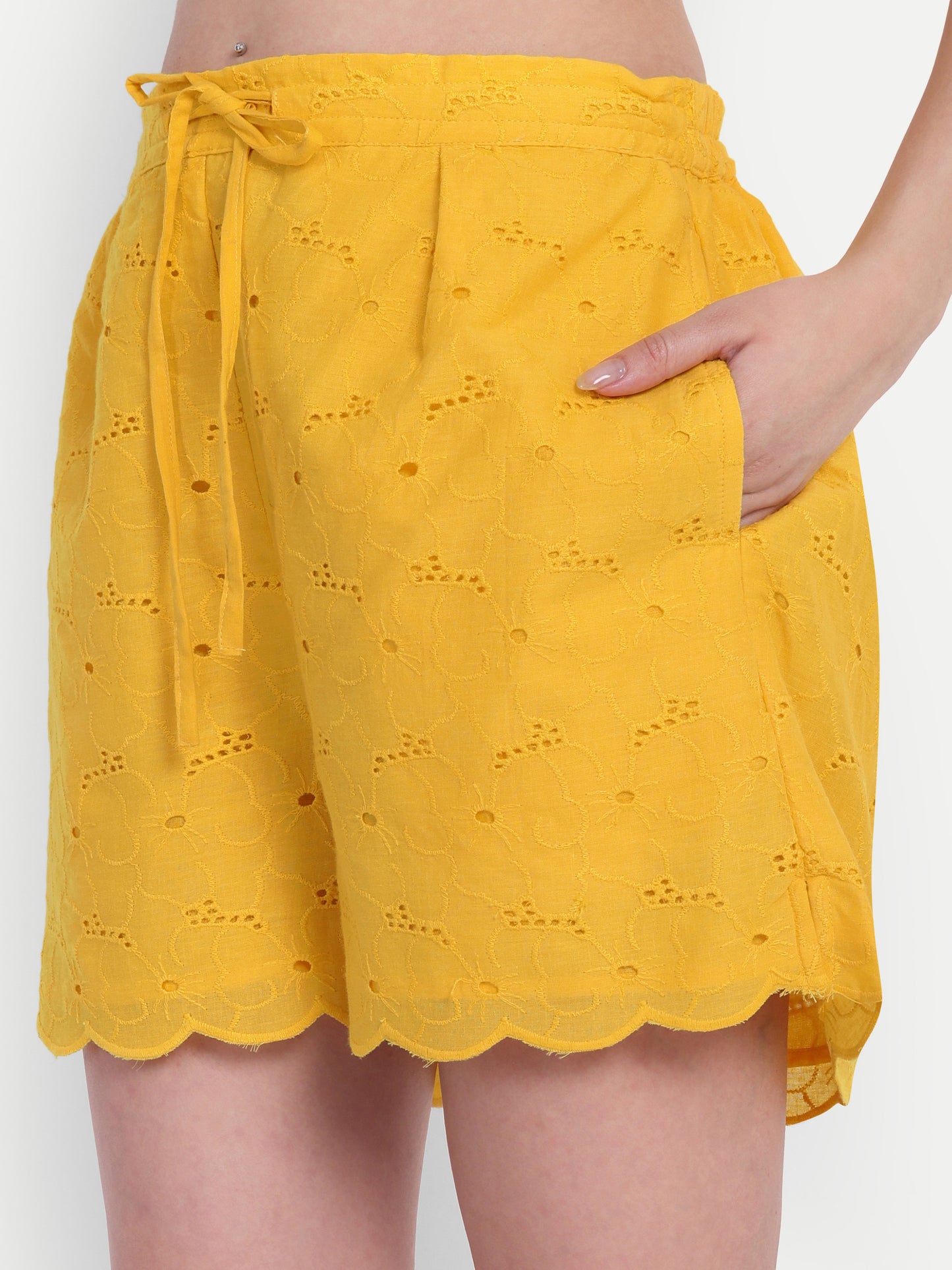 Schiffli Shorts Set-Yellow