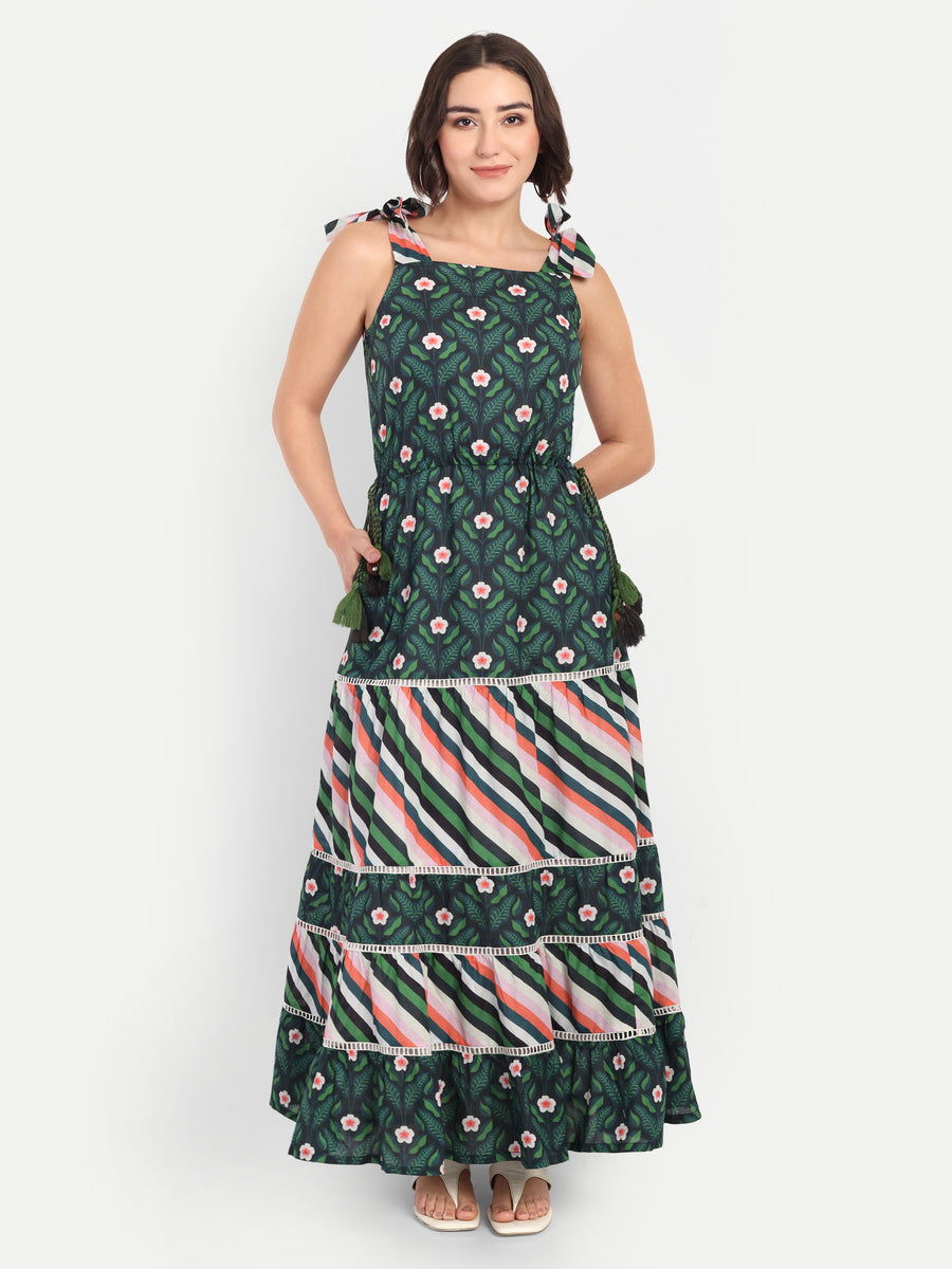 Twirl Tailed-Emerald Bloom Maxi Dress