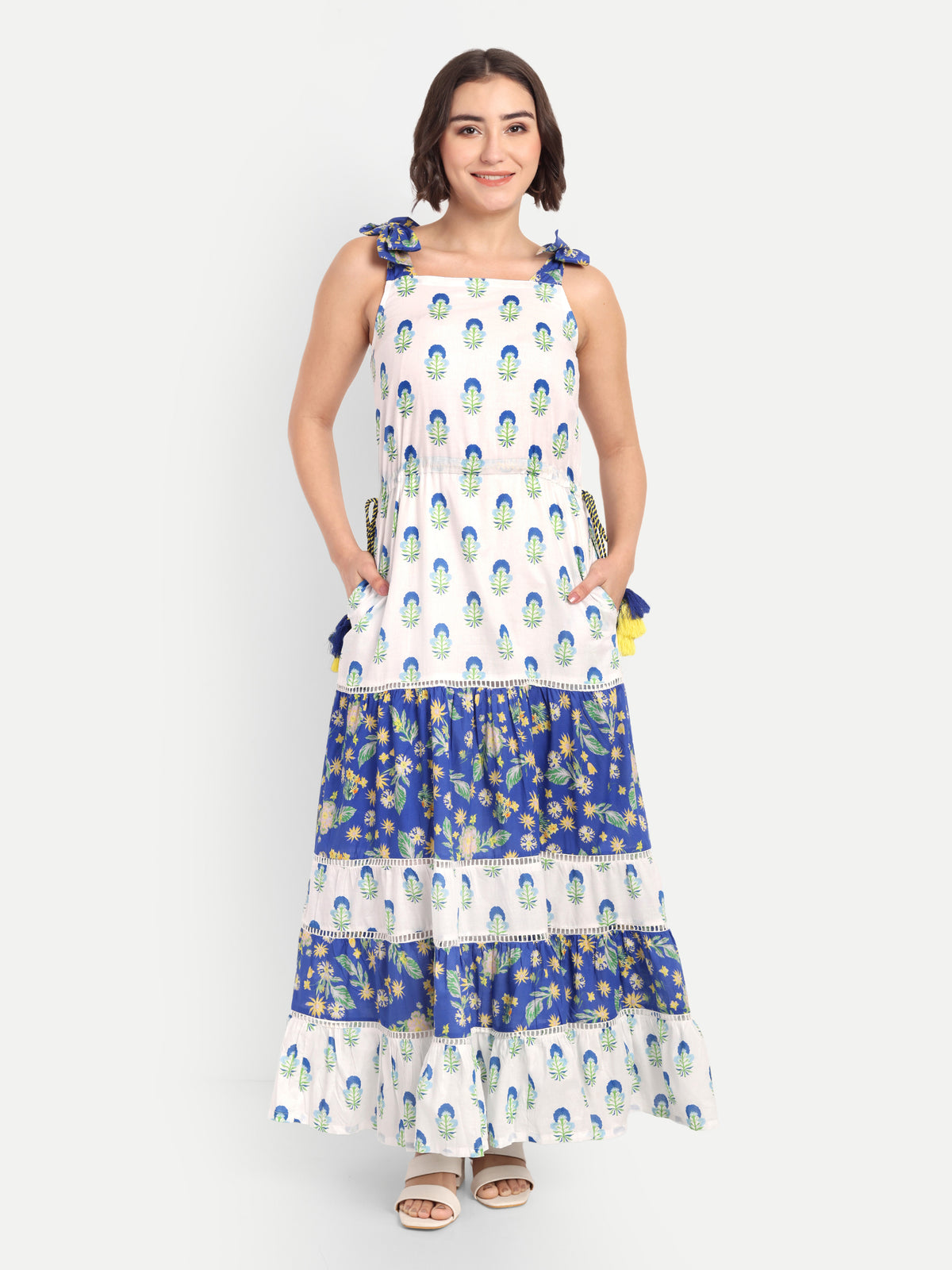Twirl Tailed-Blue Meadow Maxi Dress
