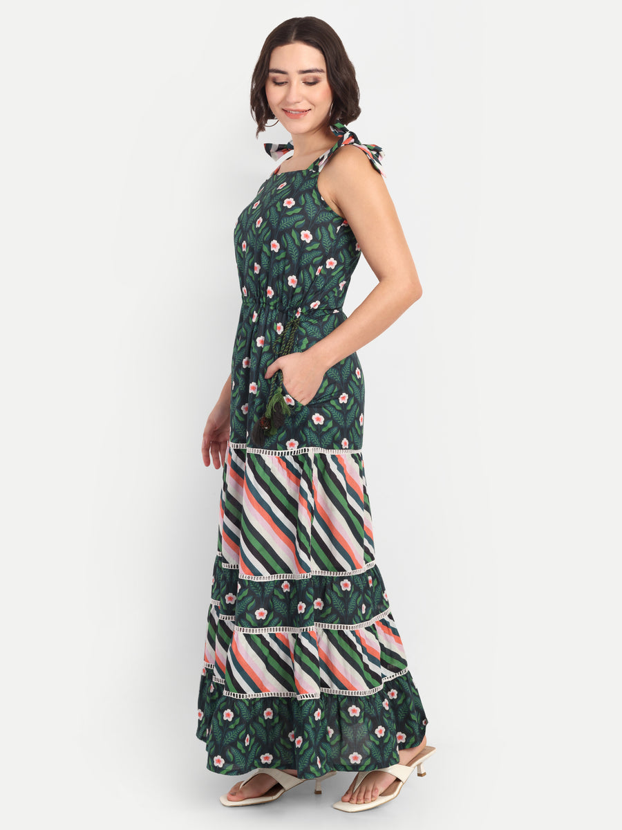 Twirl Tailed-Emerald Bloom Maxi Dress