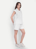 Schiffli Shorts Set- White