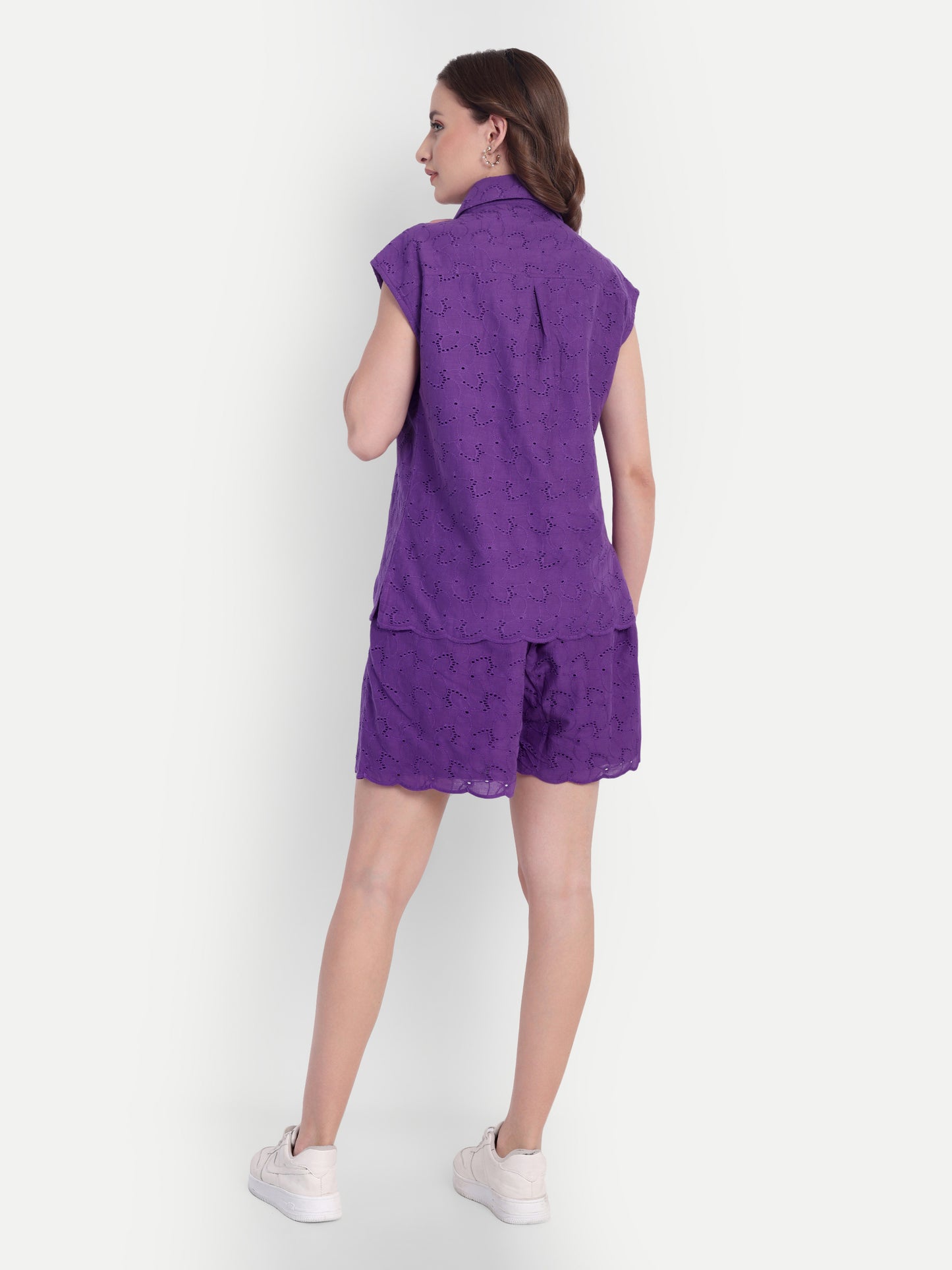 Schiffli Shorts Set- Purple