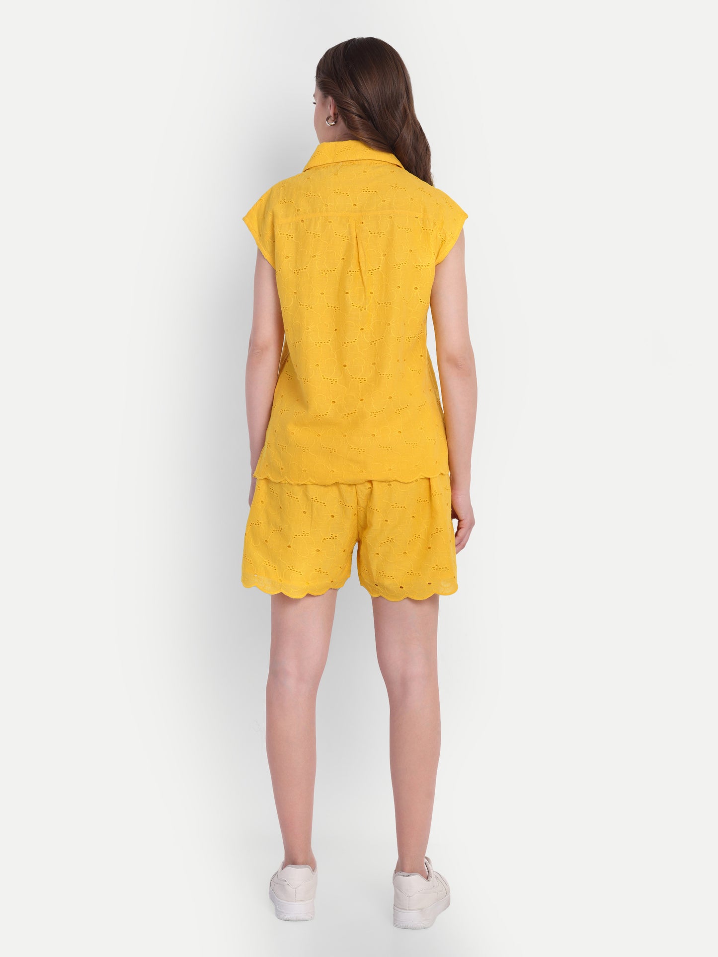Schiffli Shorts Set-Yellow