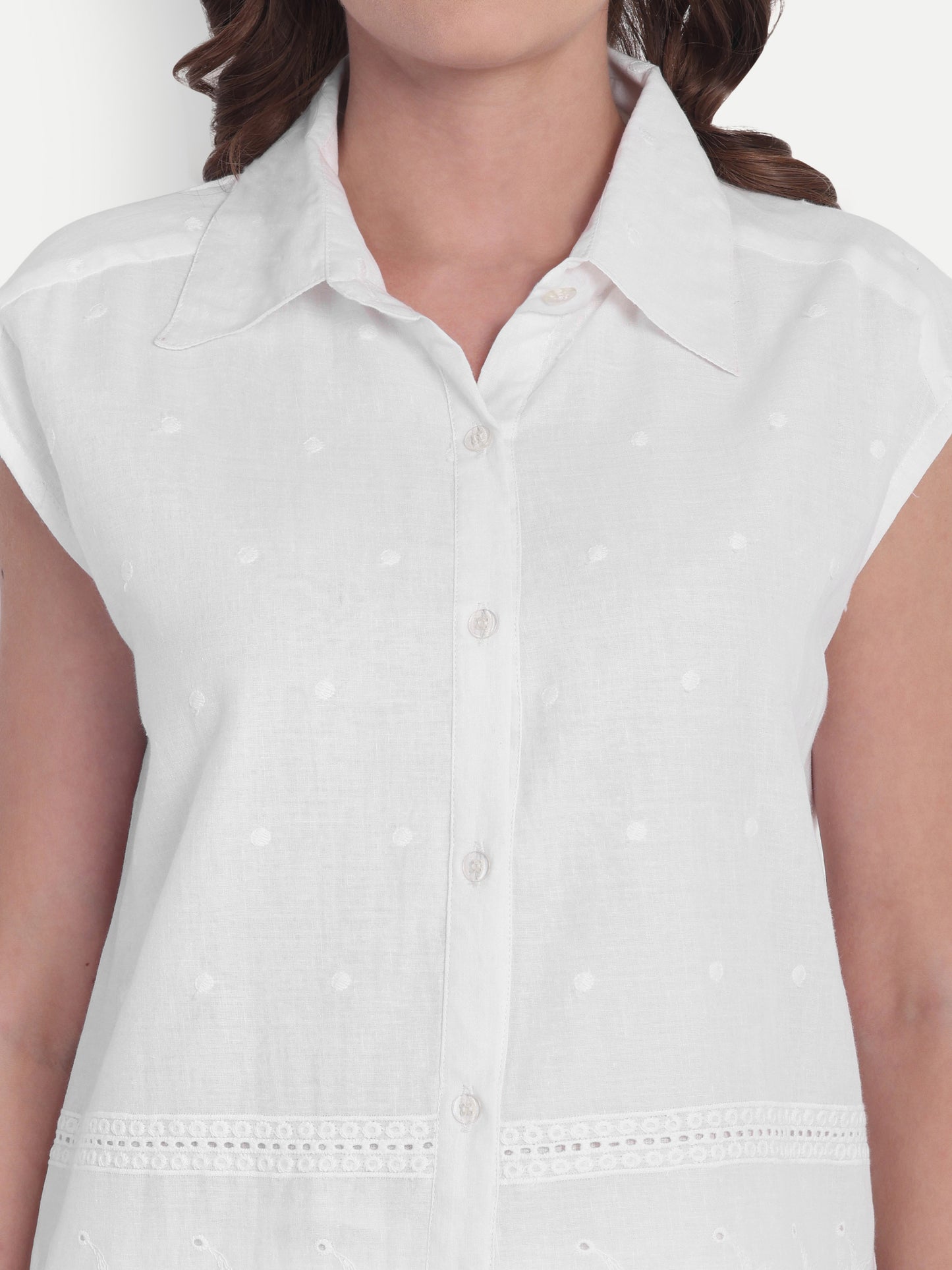 Schiffli Shorts Set- White