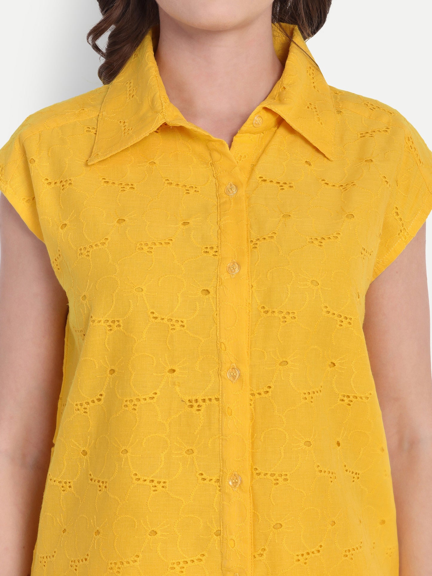 Schiffli Shorts Set-Yellow
