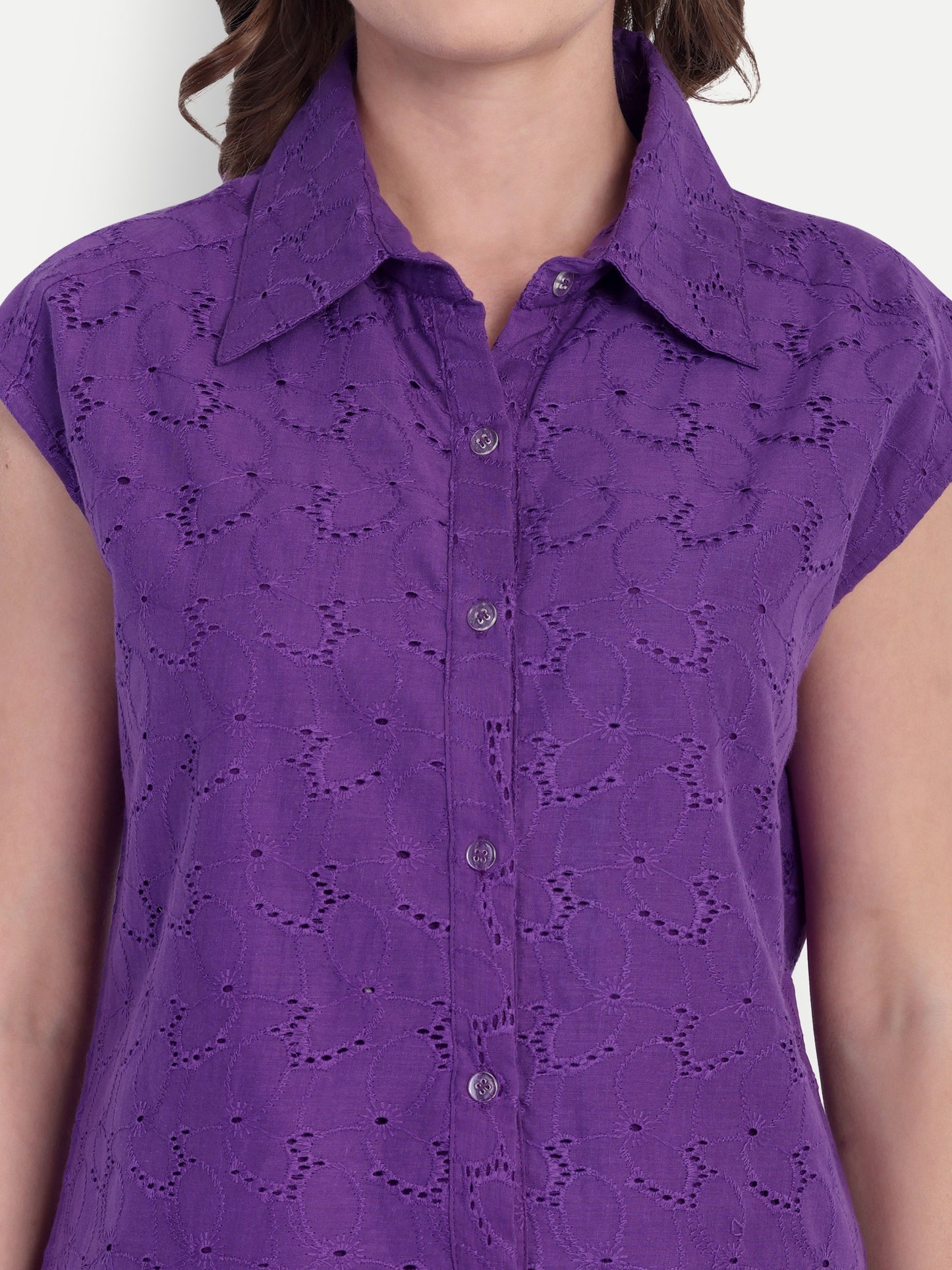 Schiffli Shorts Set- Purple