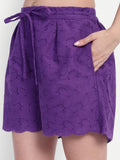 Schiffli Shorts Set- Purple